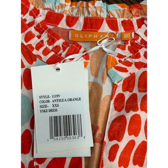 NWT Oliphant Sleeveless V-Neck Antigua Orange Yoke Floral Mini Dress Size XXS - Picture 5 of 9